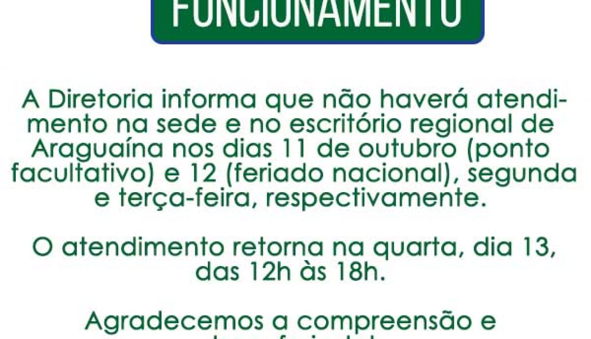 comunicado feriado dia 11 e 12 de outubro