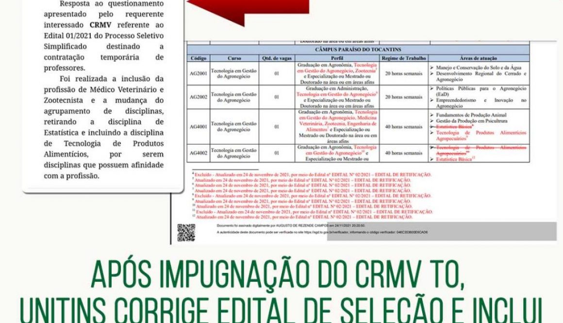 unitins corrige edital de processo seletivo após CRMV questionar